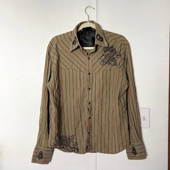 Olive Green Long Sleeve Embroidered Button Up Top - Picture 1 of 6